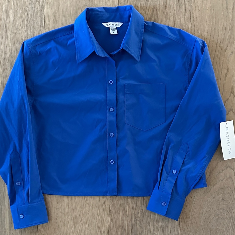 Athleta Blue Button-Up Shirt MEDIUM NWT